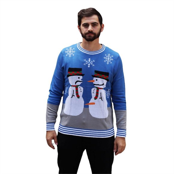 Snowman Nose Thief Blue Christmas Sweater - Picture 1 of 2